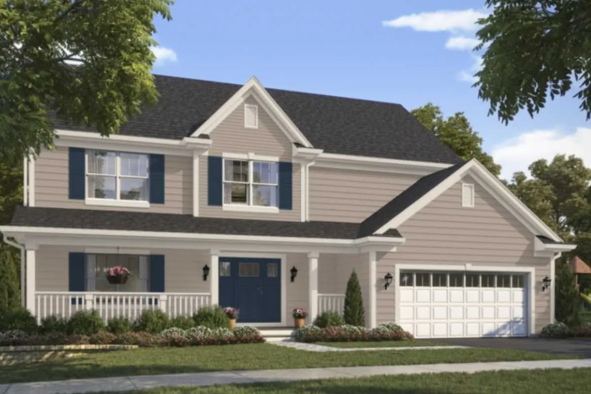 Utterly Beige SW 6080 paint swatch shown as a Tallyn's Reach exterior scheme